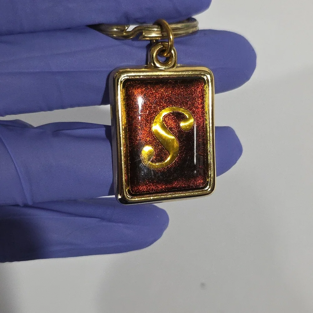 Gold Tone Rectangular Keychain with Initial 